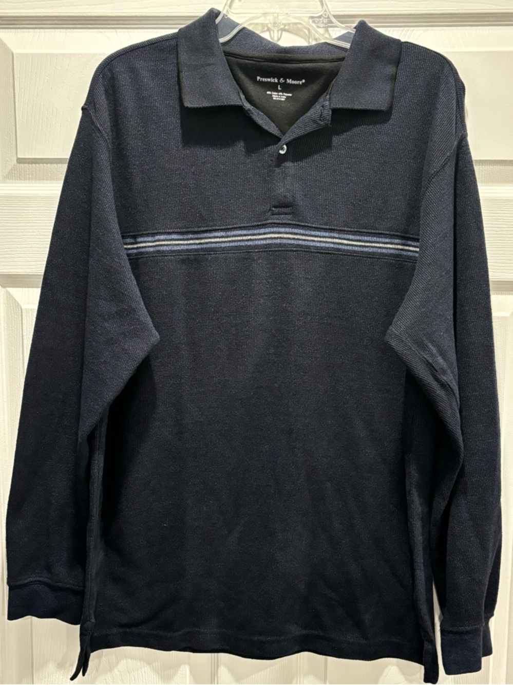 Preswick & Moore long-sleeve polo shirt Sz Large Navy Blue Preppy College Golf